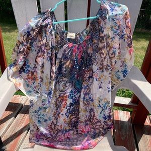 Multicolor shear flowy blouse